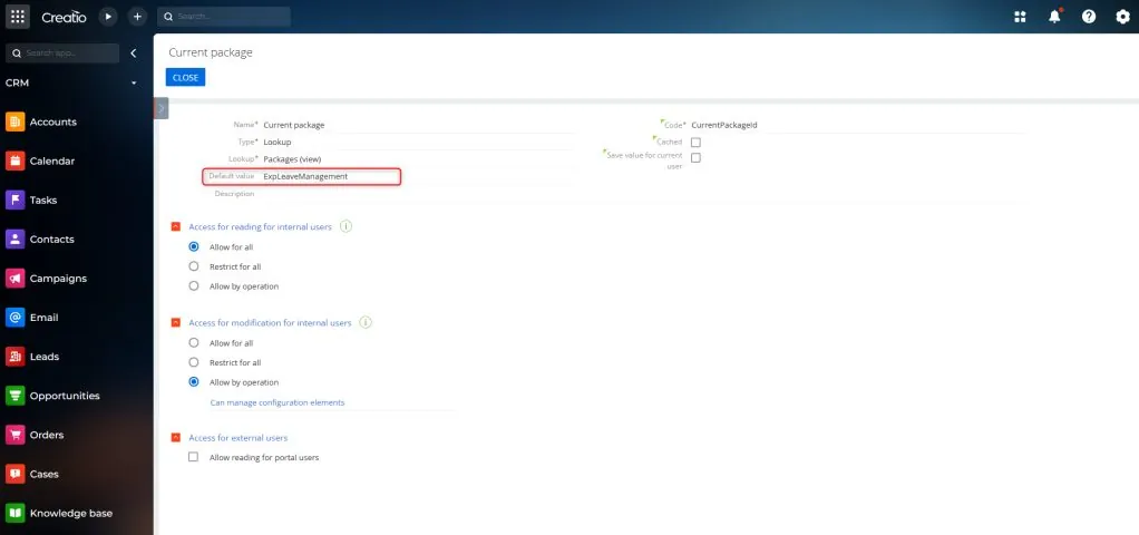 Current package system setting with ExpLeaveManagement package selected