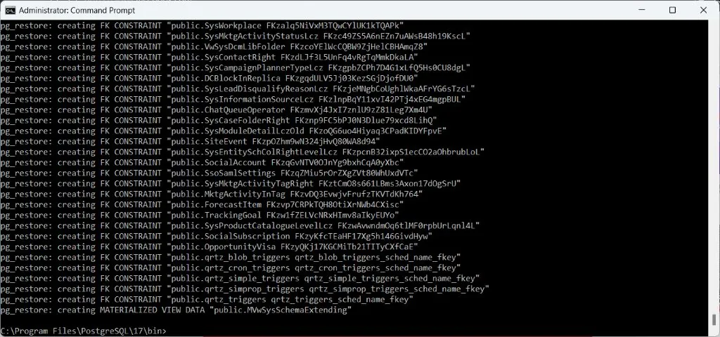 pg_restore verbose output restoring Creatio backup file