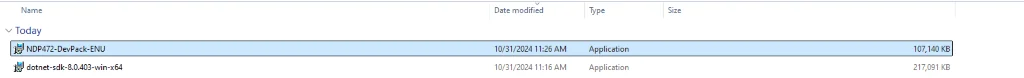 .NET Framework 4.7.2 Developer Pack installer in Downloads folder