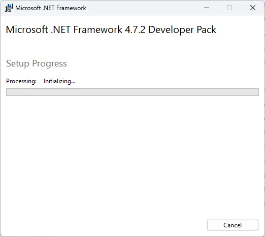 .NET Framework 4.7.2 Developer Pack installation in progress