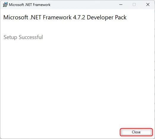 .NET Framework 4.7.2 Developer Pack installation complete dialog