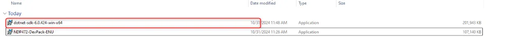 Downloaded dotnet-sdk-8 win-x64 installer file in Windows Explorer
