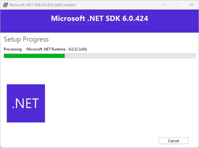 .NET 8 SDK installation progress bar