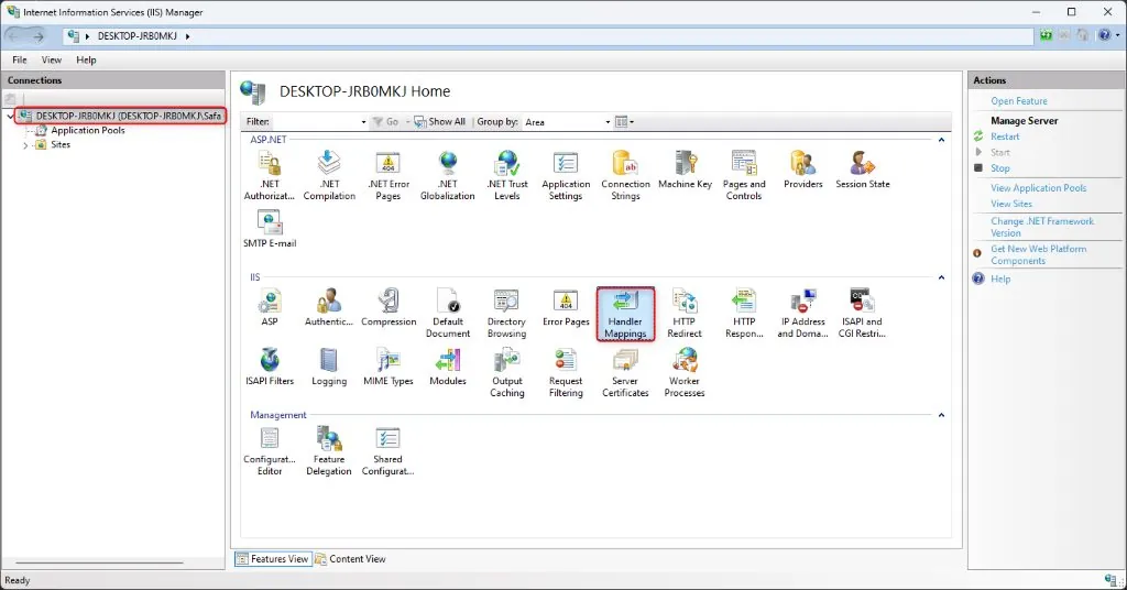 IIS Handler Mappings list at server level