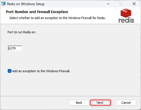 Memurai installer port and service configuration step