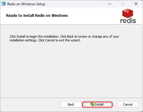 Memurai installer ready to install confirmation screen