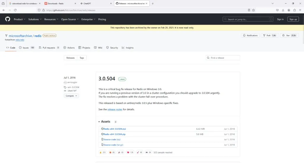 Memurai Redis-compatible Windows installer download page