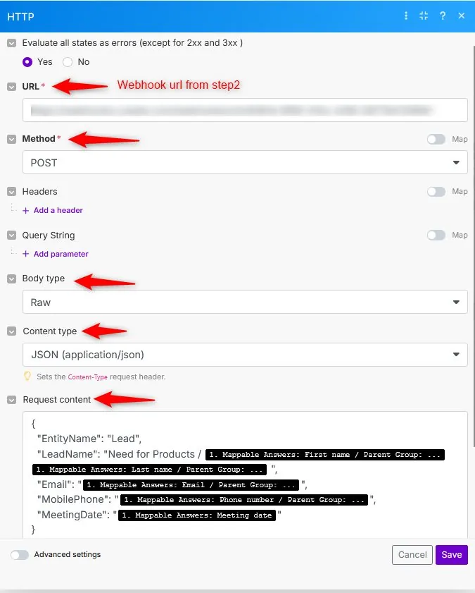 Make HTTP module mapping Typeform UUID answers to Creatio columns