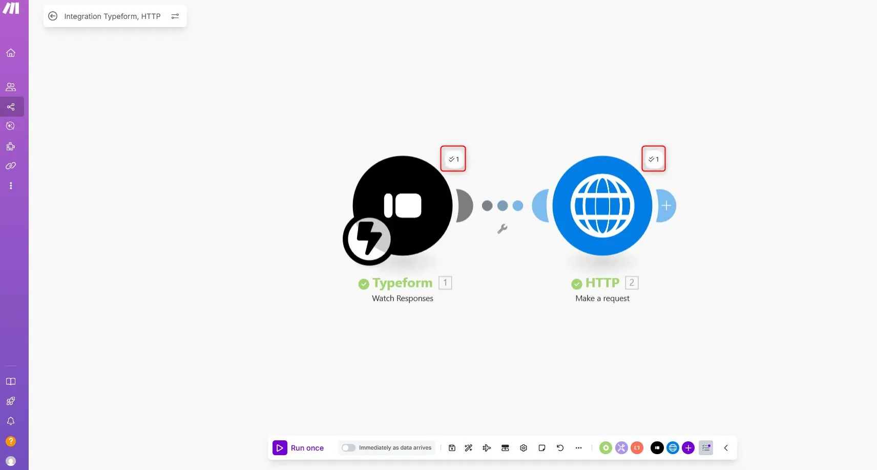 Make scenario with checkmarks on Typeform and HTTP modules
