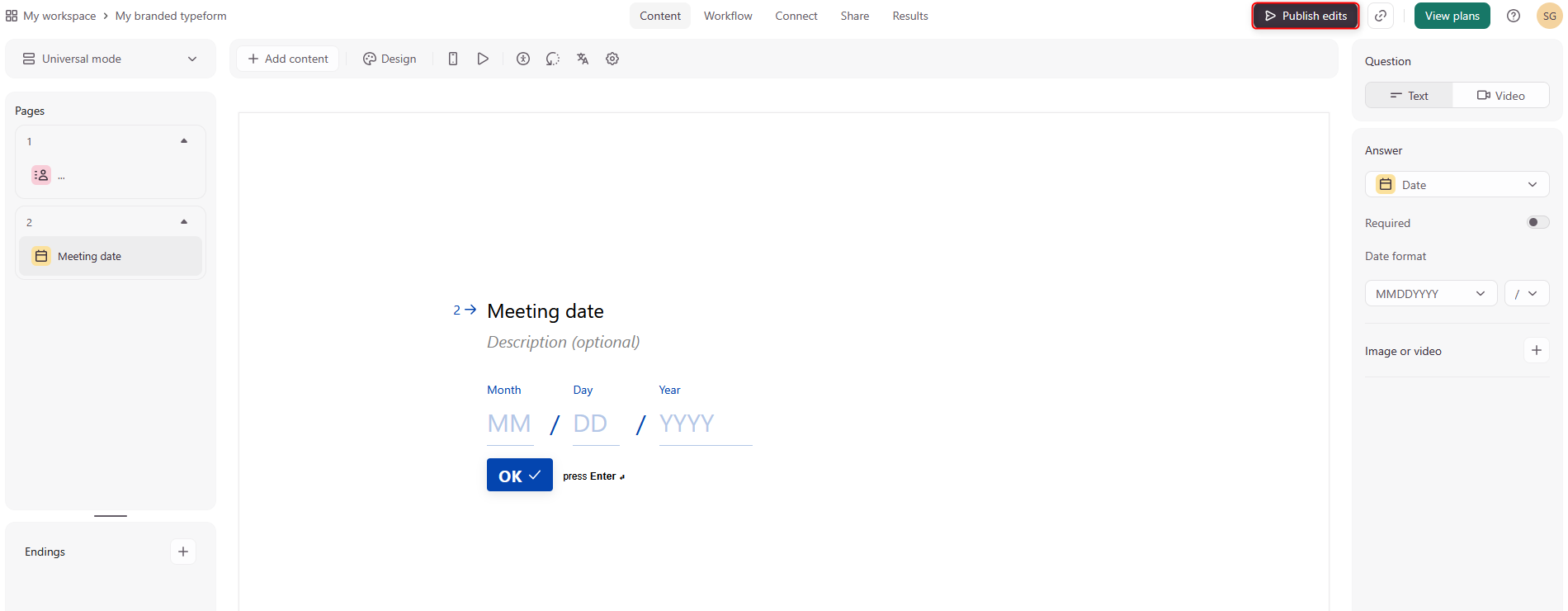 Publish Typeform